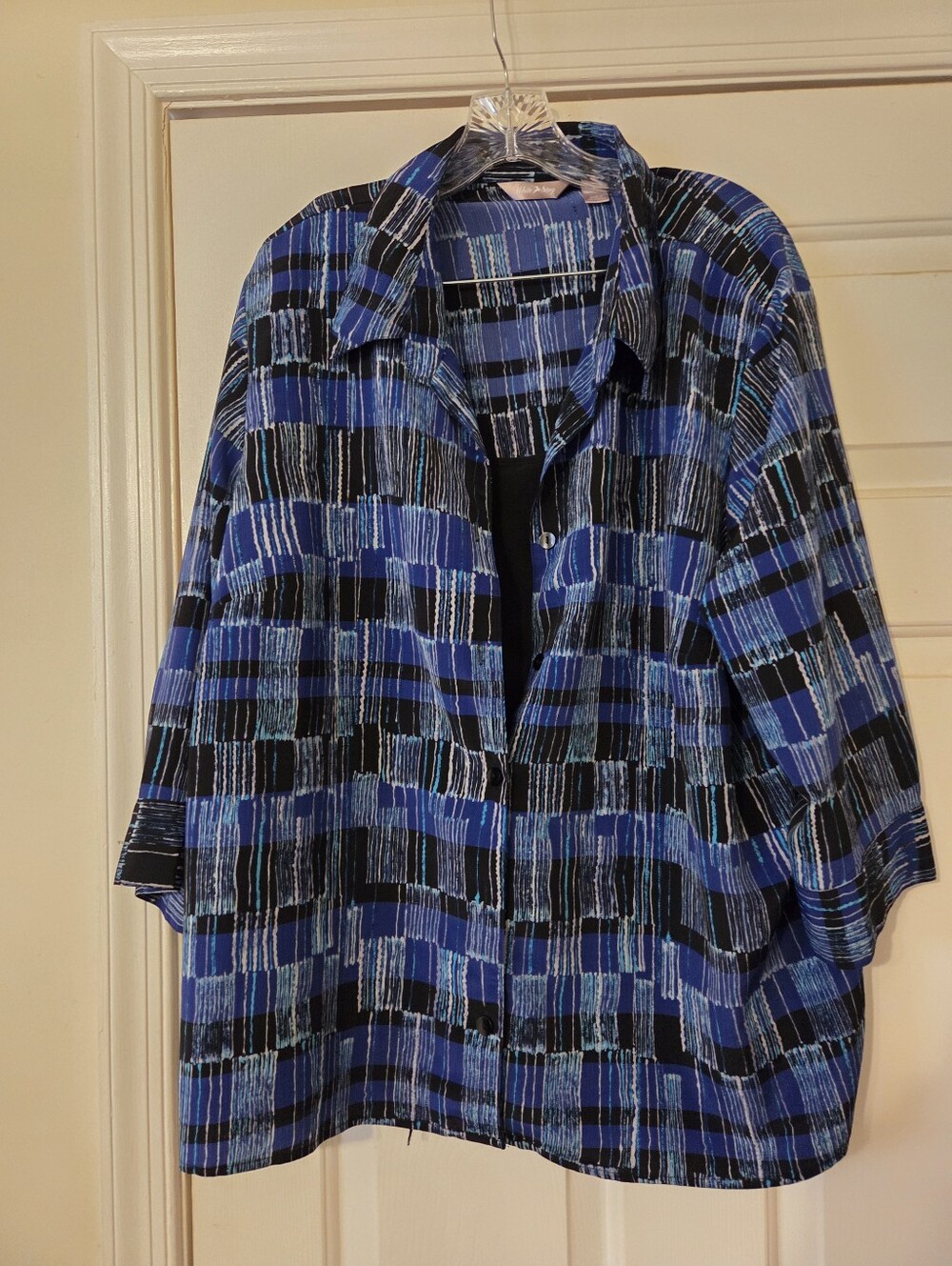 White Stag Blue & Black Striped Abstract Top